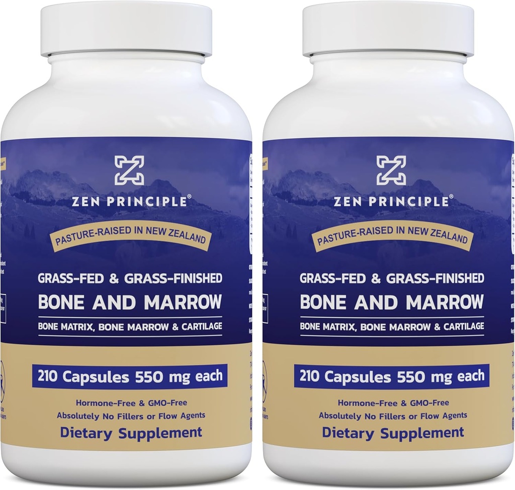 Zen Principles Grass Fed Beef Bone Marrow Supplement, 3300 mg. Skin, Oral Health ve Ortak Destek. Tüm-Body Wellness'ı teşvik eder. Tüm Bone Extract, 2Pack, 420 Capsules (210 Capsules Per Şişe).