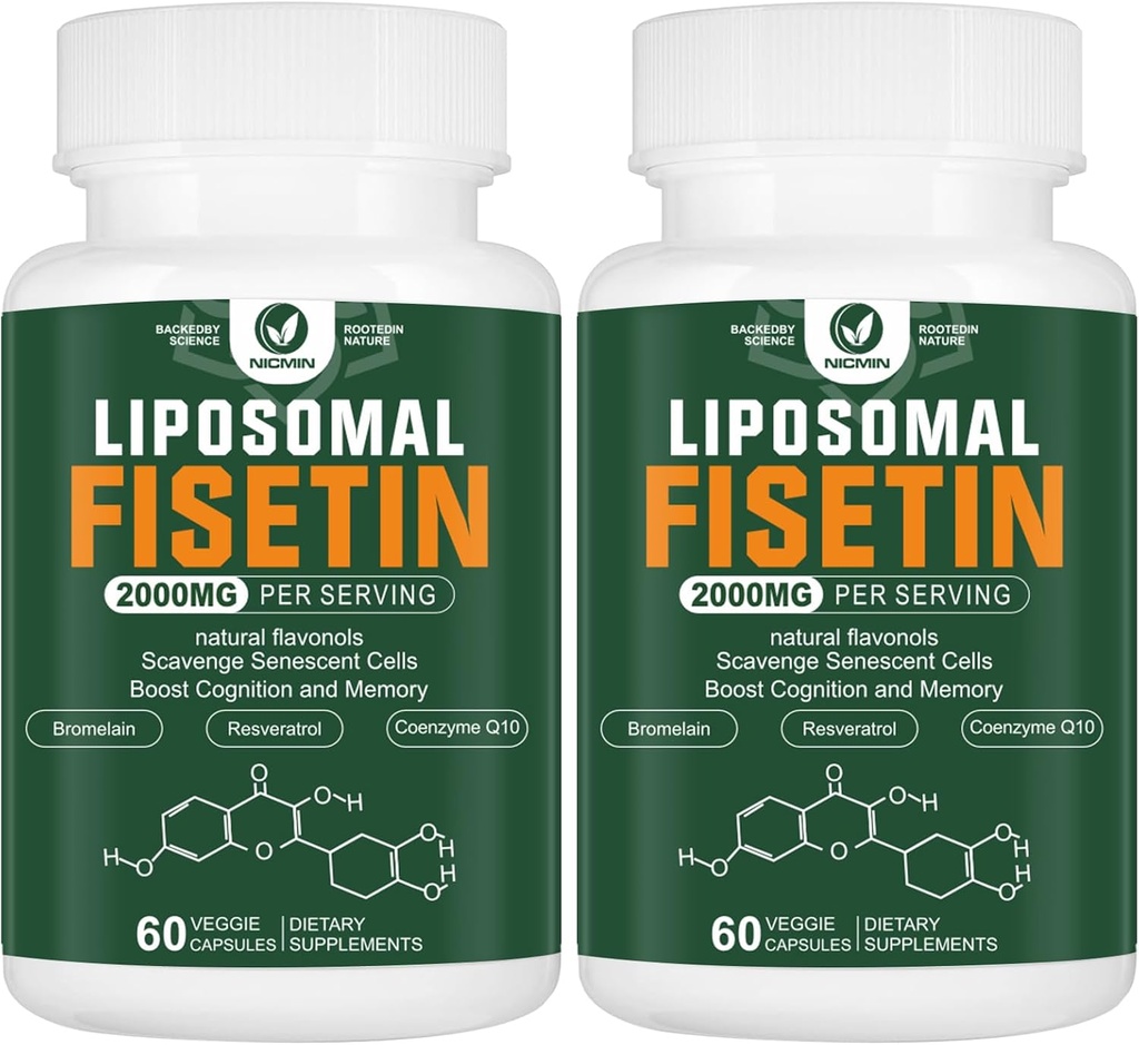 Liposomal Fisetin Supplement, 2000MG, 98 Saf Fisetin Polyols Antioksis, Quercetin, TMG ve Resveratrol, Sağlıklı Ağlama, Bilişsel Destek, 120 Capsules