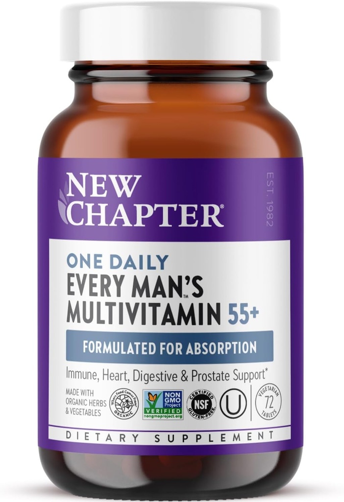 Yeni Bölüm Men's Multivitamin 50 Plus for Brain, Heart, Digestive, Prostate & Immune Support with 20+ Nutrients + Astaxanthin - Every Man's One Daily 55+, Gentle on the Stomach - 72 ct
