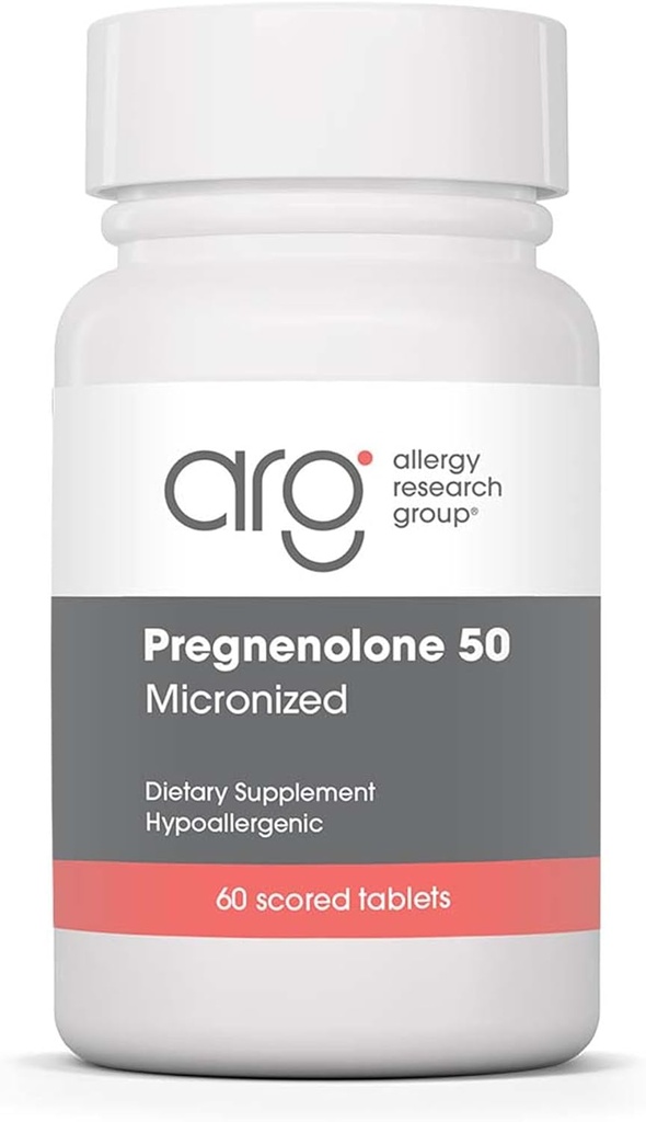 Alerji Araştırma Grubu Pregnenolone Supplement - Progesterone Supplements 50 mg, Hormon & Stres Desteği, Non-GMO Wild Yam, Micronized Lipid Matrix, Plant-Kaynaklanmış Tabletler - 60 Sayı