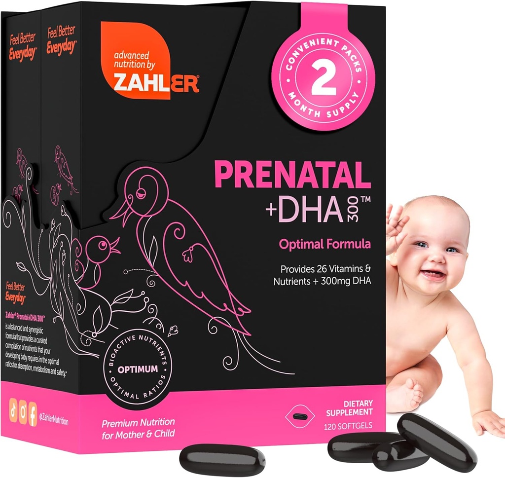 Zahler DHA & Folate ile Prenatal Vitaminleri - DHA Supplements & Prenatal Multivitamin for Mother and Child - Kosher Prenatal DHA Prenatal Vitaminler Demir, Pre Natal Softgels (120 Kont)