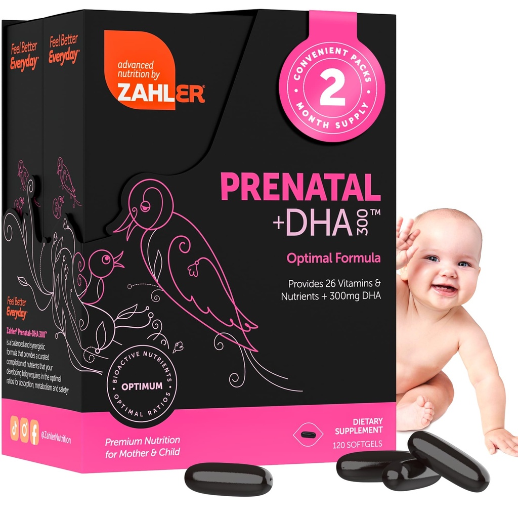 Zahler DHA & Folate ile Prenatal Vitaminleri - DHA Supplements & Prenatal Multivitamin for Mother and Child - Kosher Prenatal DHA Prenatal Vitaminler Demir, Pre Natal Softgels (120 Kont)