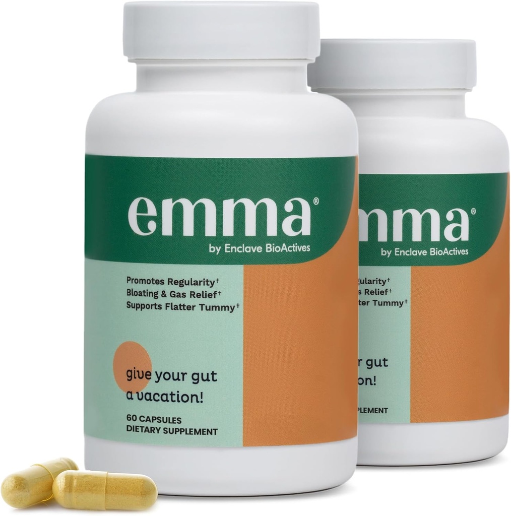 Emma Gut Health - 2 Pack - Αέριο και Bloating Relief, δυσκοιλιότητα, επιδιόρθωση με Leaky Gut - Καθαρισμός με Gut & Επαναφορά Digetion - Ρυθμιστικό Κίνημα Bowel. Προβιοτικά και Λάξευση Εναλλακτική, 120 Κάψουλες