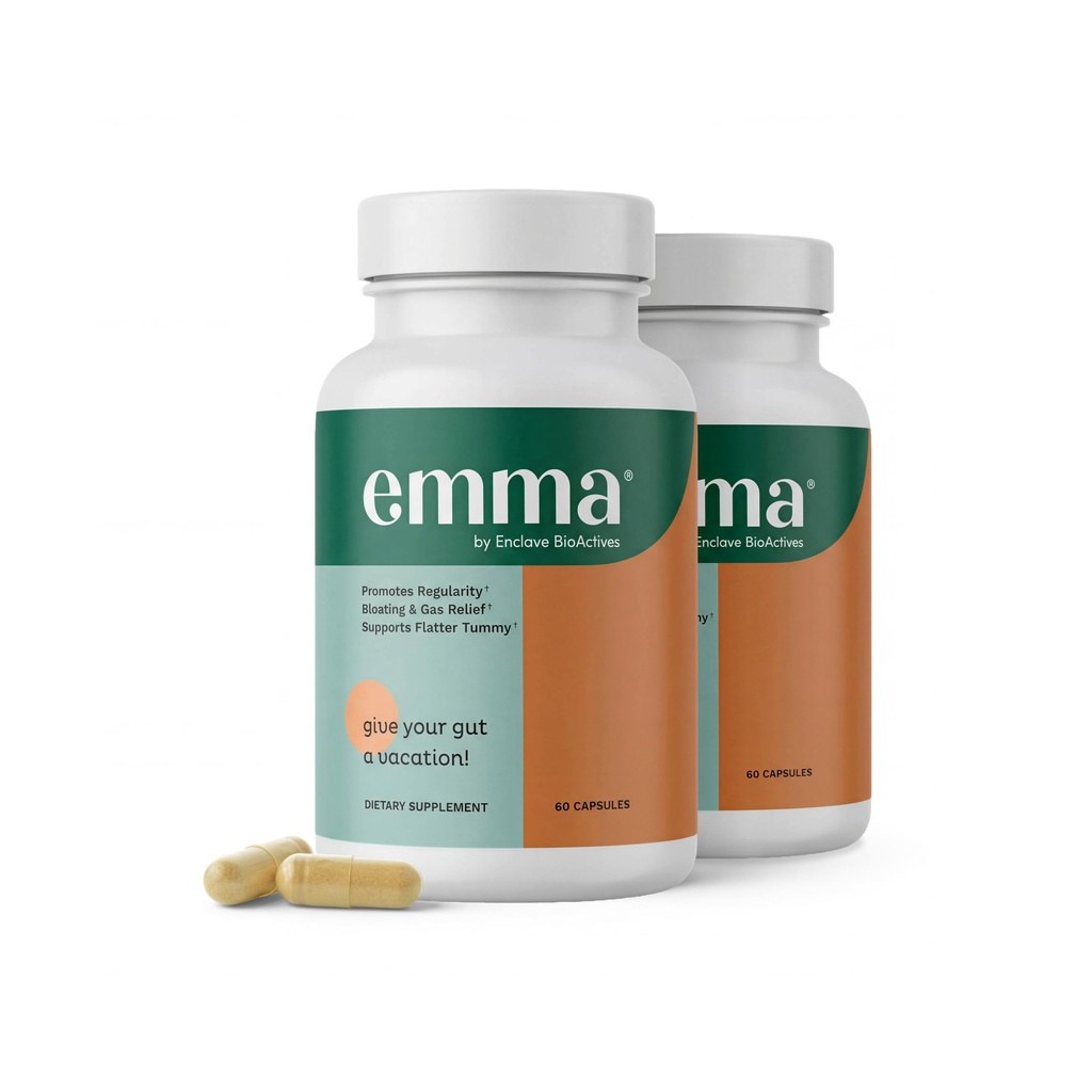 Emma Gut Health - 2 Pack - Gaz ve Bloating Relief, Constipation, Leaky Gut Tamir - Gut Cleanse & Restore Digestion - Regulate Bowel Hareketi. Probiyotikler ve Laxative Alternative, 120 Capsules