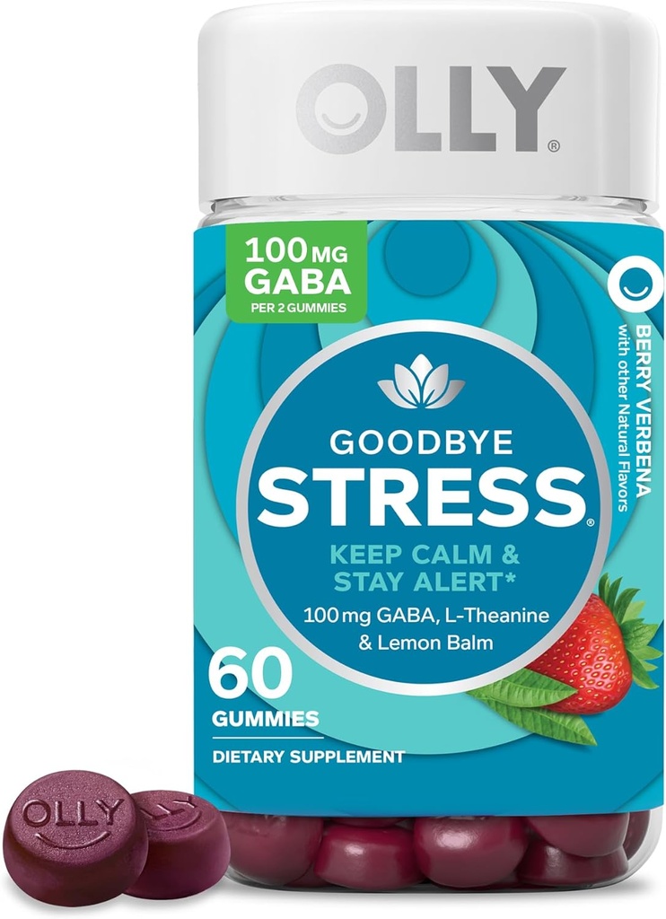 OLLY Local Stress Gummy, GABA, L-Theanine, Lemon Balm, Stres Yardım Tamam, Berry - 60 Kont