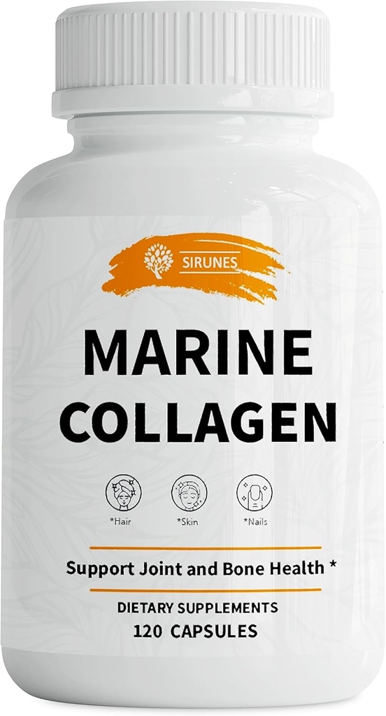 SIRUNES Marine Collagen,, 120 Capsules - Fish Collagen Supplements for Women, Great for Hair, Skin, Nails, Joints & Bones - Made in USA