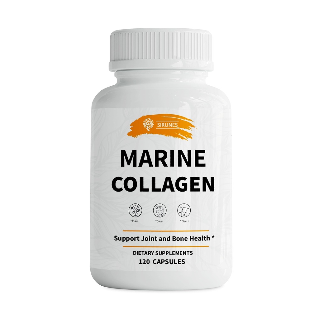 SIRUNES Marine Collagen,, 120 Capsules - Fish Collagen Supplements for Women, Great for Hair, Skin, Nails, Joints & Bones - Made in USA