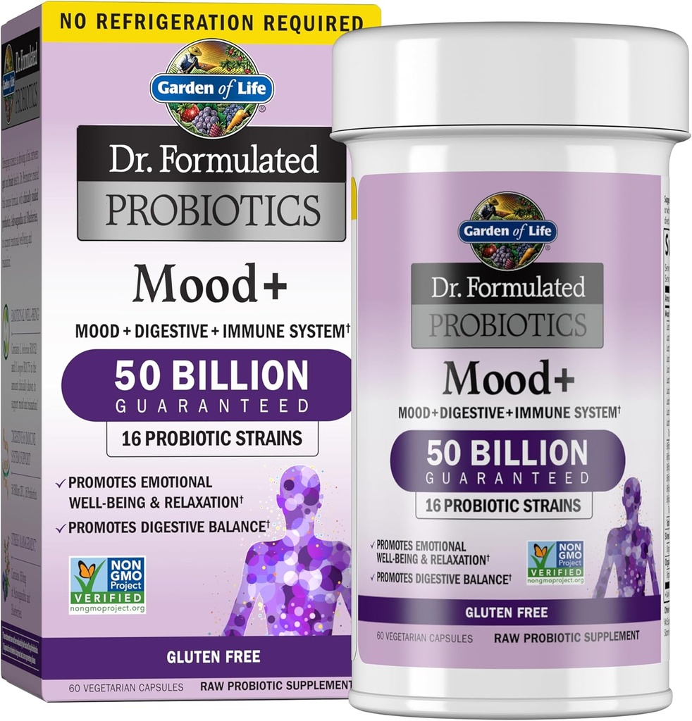 Life Probiyotiks Mood+ Dr Formulated Acidofilius Probiyotik Supplement - Duygusal Well-Being, Relaxation and Digestive Balance - Ashwagandha for Stress Management, 60 Veggie Caps