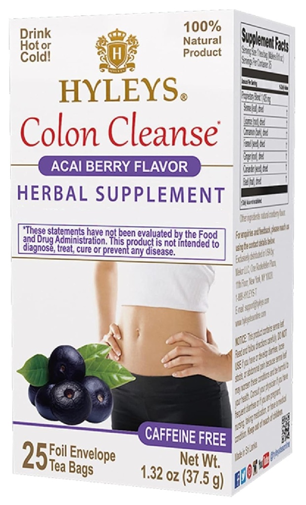 Hyleys Colon Cleanse Tea Acai Berry Flavor - 25 Tea Bag (1 Pack)