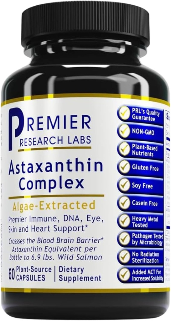 Premier Research Labs Premier Astaxanthin Complex - Ασταξανθίνη Συμπληρώματα, Ασταξανθίνη 4mg ανά κάψουλα, που προέρχονται από την άλγη, Αντιοξειδωτική Υποστήριξη για γυναίκες & άνδρες - 60 κάψουλες χορτοφάγων