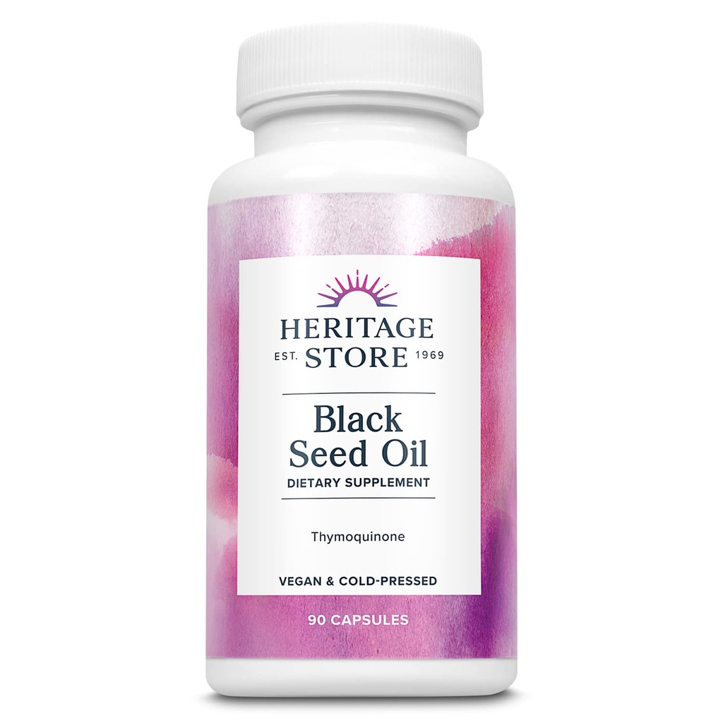 HERITAGE ΚΑΤΑΣΤΗΜΑ Black Seed Oil Liquid Capsules 650mg, Nigella Sativa Oil Supplement with Thymoquinone, Omega 3 6 9, Αντιοξειδωτικό, Χοληστερόλη, Digestive, Κοινή & Ανοσοποιητική Υποστήριξη*, Vegan, 45 Serv, 90ct