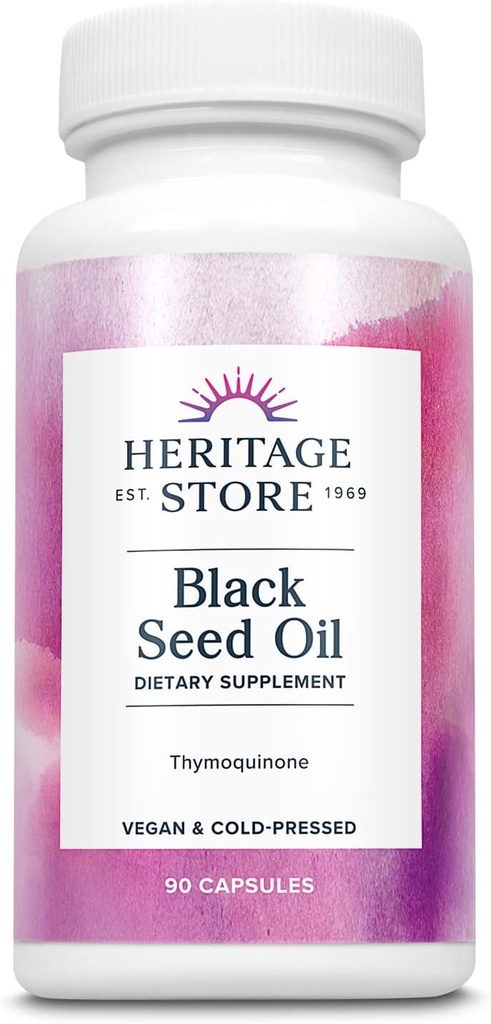 HERITAGE ΚΑΤΑΣΤΗΜΑ Black Seed Oil Liquid Capsules 650mg, Nigella Sativa Oil Supplement with Thymoquinone, Omega 3 6 9, Αντιοξειδωτικό, Χοληστερόλη, Digestive, Κοινή & Ανοσοποιητική Υποστήριξη*, Vegan, 45 Serv, 90ct