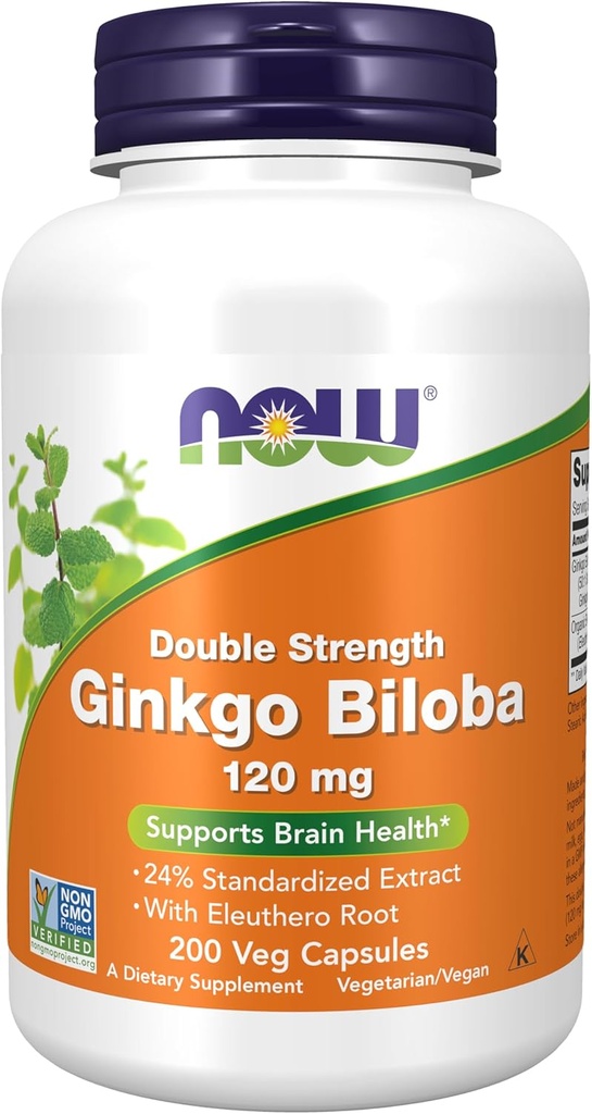 Şimdi Tamamlar, Ginkgo Biloba 120 mg, Double Strength, Non-GMO Projesi Doğrulandı, 200 Veg Capsules