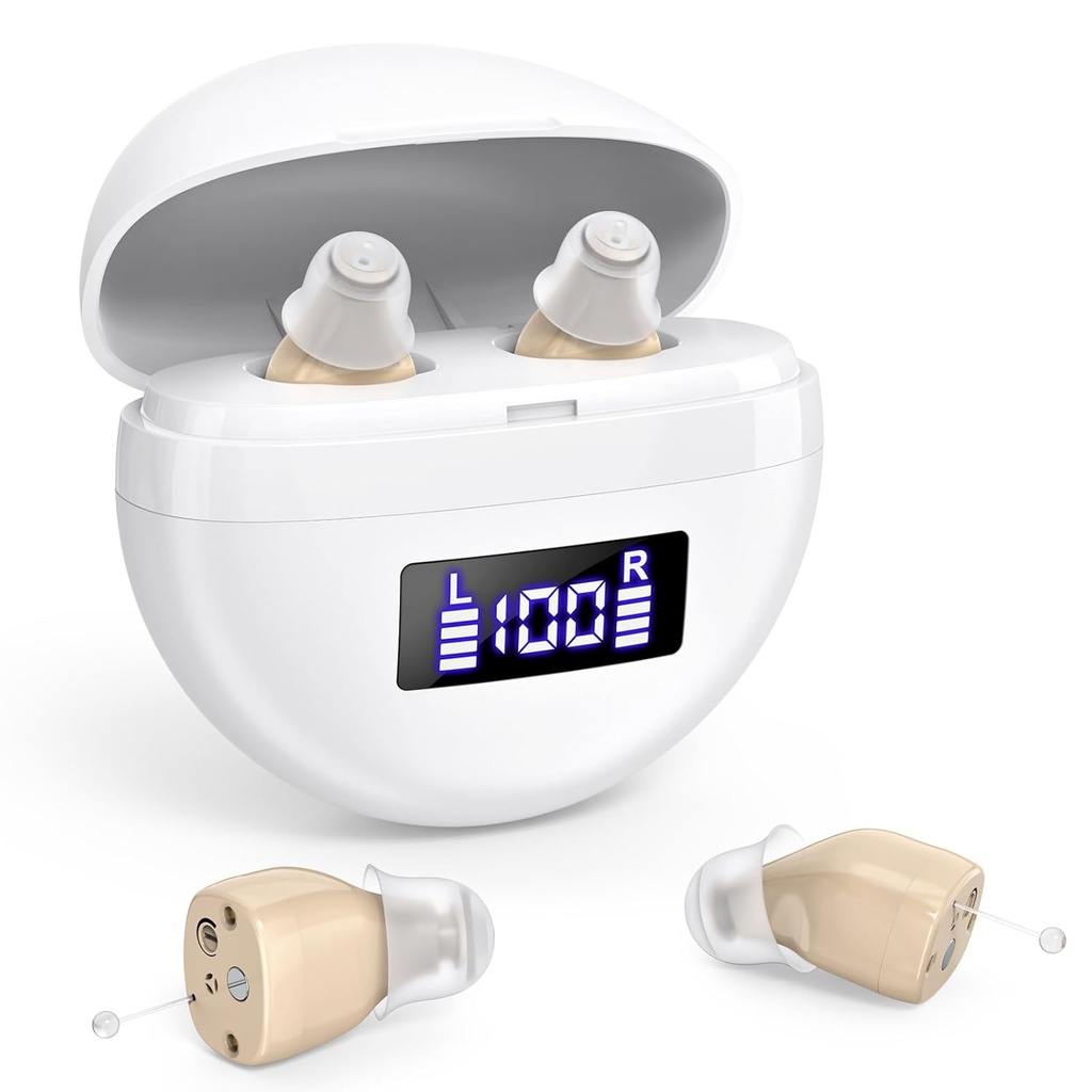 Επαναφορτιζόμενα Βοηθήματα Ακρόασης για Ανώτερους & Ενηλίκους,Αύξοντες Ενισχυτές με Ακυρωτικό Θόρυβο,Ενισχυτής ήχου Έλεγχος έντασης,In Ear Ψηφιακό Βοηθητικό Ακρόασης για Απώλεια Ακρόασης (Καφέ)