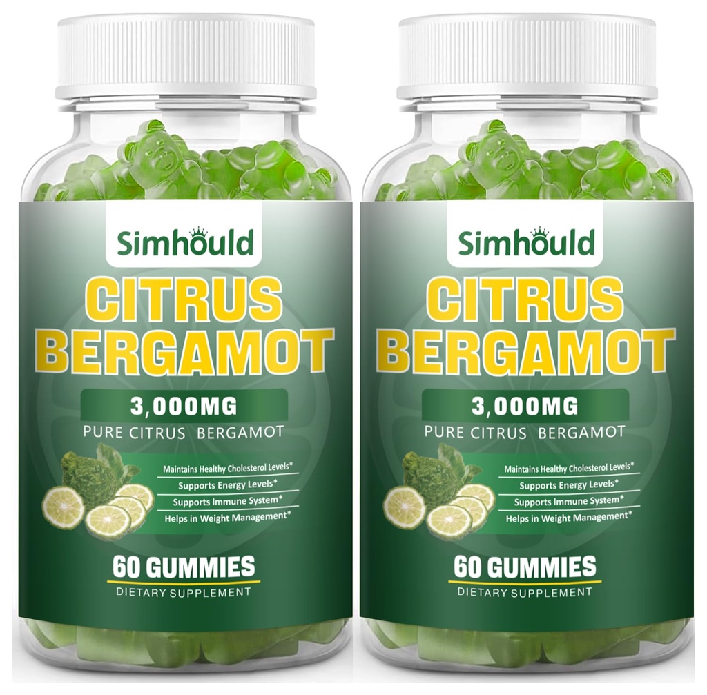 2 Πακέτο Εσπεριδοειδή Μπέργκαμο Gummies -3000MG Citrus Bergamot Extract Cholesterol Lowering Supplement for lmmune Support Healthy Anti-Aging, Hight Cholesterol Vegan Gummy 120 Counts Lime Flavor