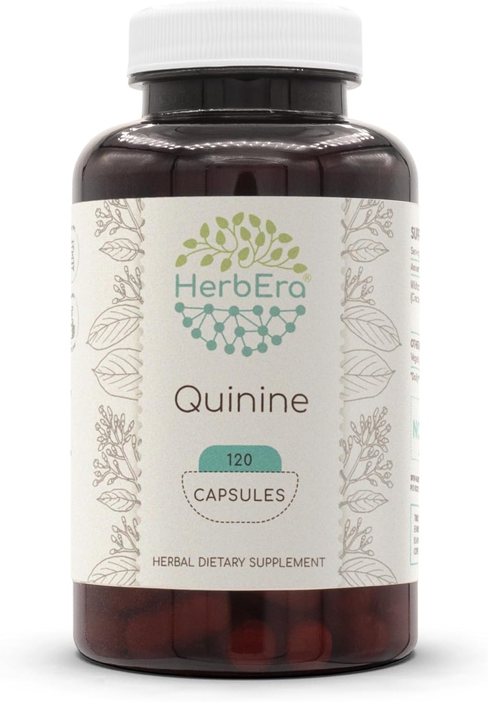 HerbEra Quinine 120 Capsules, 1000 mg, Wildcrafted Quinine (Cinchona officinalis) kuru Bark (120 Capsules)