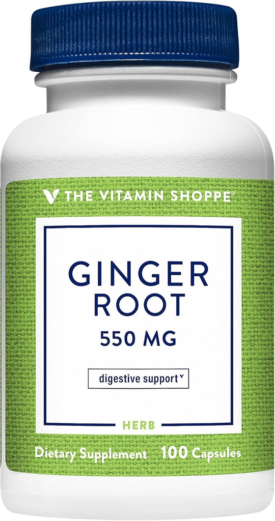 The Shoppe Ginger Root 550MG, Whole Herb Supplement That Supports Digestion & Soothing (100 Capsules)