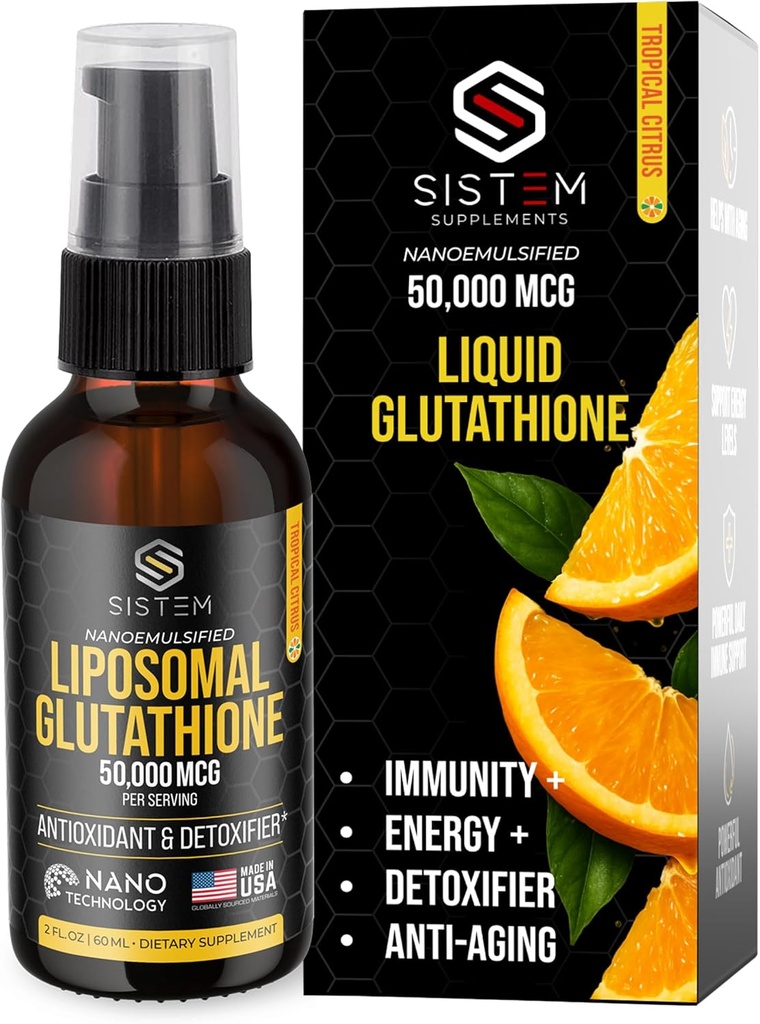 Sistem Liposomal Glutathione Supplement, Antioksis, Detox Cleanse, Immune Support Supplement, C, Liposomal Mix, Glutathione Serum, Tropikal Citrus Flavor