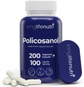 LongLifeNutri Policosanol 100 mg - 200 Vegetarian Capsules, Natural Sugar Cane Supplement for Balanced Cholesterol, 3-Month Supply, Non-GMO, Lab Tested, USA