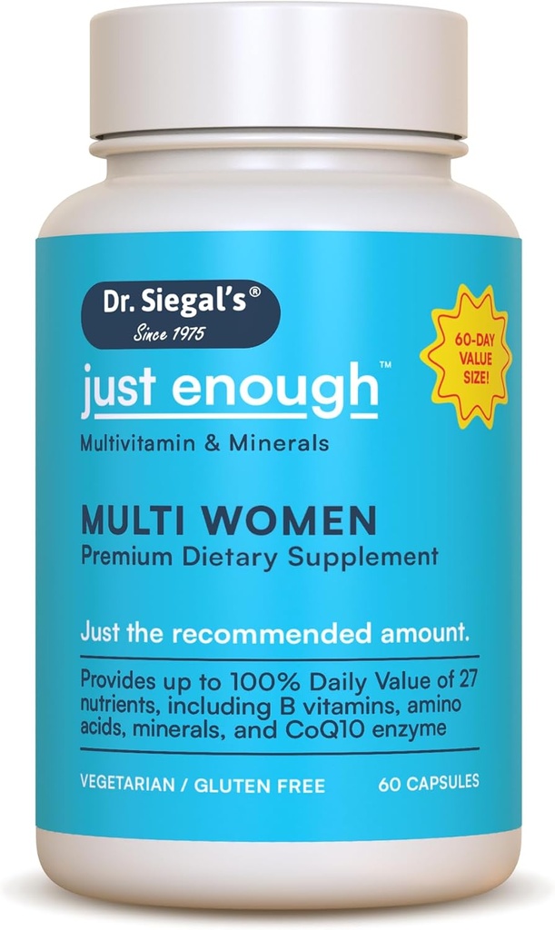 Dr. Siegal'ın Kadınlar için Sadece Yeterli Çokvitaminleri - 60 Capsules - 60 Kadın Sağlığı Supplements - Vejetaryen Multivitamin for Women - Womens Multivitamins - Women's Daily Multivitamins