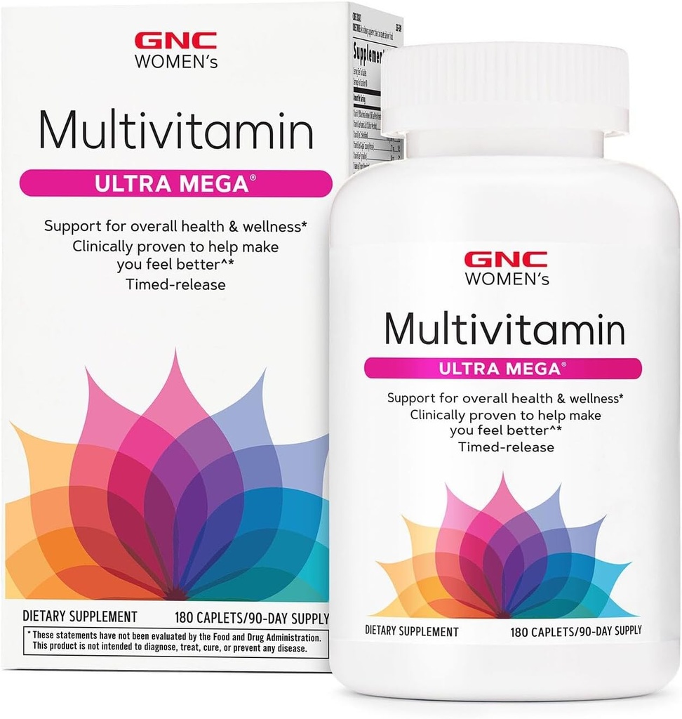 GNC Women's Multivitamin Ultra Mega, Daily Vitamin Supplement, Supports Immune, Brain, Hair, Skin & Nails, 180 Caplets