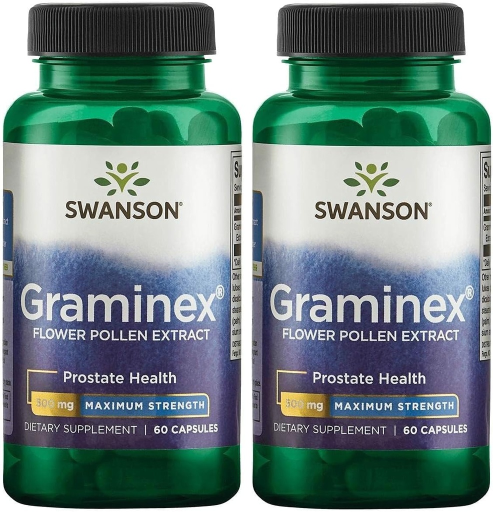 Swanson Μέγιστη δύναμη Graminex εκχύλισμα γύρης λουλουδιών - Υποστηρίζει την υγεία του προστάτη, την ουρολοίμωξη λειτουργία, και την υγεία των νεφρών - συμπλήρωμα υγείας ανδρών - (60 κάψουλες, 500mg έκαστο) (2 συσκευασία)
