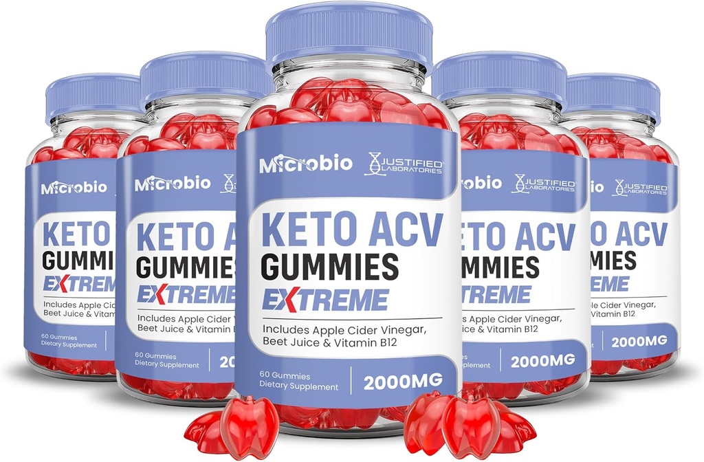 (5 Pack) Microbio Keto ACV Gummies Extreme 2000MG Micro Bio Keto Gummies Apple Cider Vinegar Formulat Juice B12 Vegan Non GMO 300 Gummys