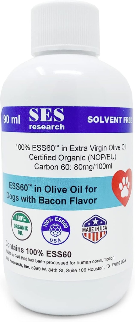 SES Research C60, Organik Ekstra Virgin Zeytinyağı'nda Köpekler için - Evcil hayvanlar Bacon Flavoured Antioksi Supplement - Branson Free - Immunity Alert - Boosts Energy & Mood - Focus - 90ML
