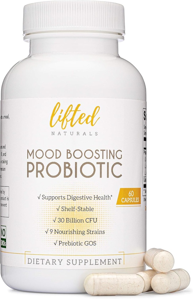 Probiyotik 30 Milyar CFU'yı artırmak için Doğals Mood Boosting Probiyotik 30 Milyar CFU - Mood Support Supplement, Prebiyotiks and Probiyotiks for Women & Men, Acidofilius Lactobacillus Probiyotik, Raf Stable & Non-GMO, 60 Capsules