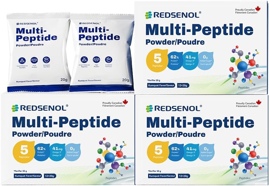 Πολυπεπτίδιο σε σκόνη, 5 Small-Molecule Protein Peptides: Σόγια, ωαλβουμίνη, Whey, Sea Cucumber και Shiitake Peptides,100% Απορρόφηση, 62% Πρωτεΐνη, Ωμέγα 3 &6, Βιταμίνες & Ορυκτά (3 Κουτιά)
