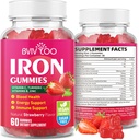 Vegan ve Çocuklar için Vegan Demir Gummies - C vitamini, A, B-Complex, Folate, çinko ve Biotin - Blood Building & Energy Support için, 60 Gummies