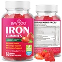 Vegan ve Çocuklar için Vegan Demir Gummies - C vitamini, A, B-Complex, Folate, çinko ve Biotin - Blood Building & Energy Support için, 60 Gummies