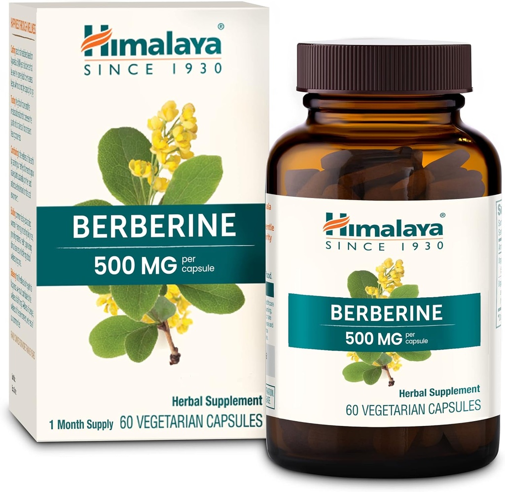 Himalaya Berberine - Normal Metabolism, Immune ve Digestive Health - Vegan, Gluten Free, 500 mg, 60 Vegetarian Capsules