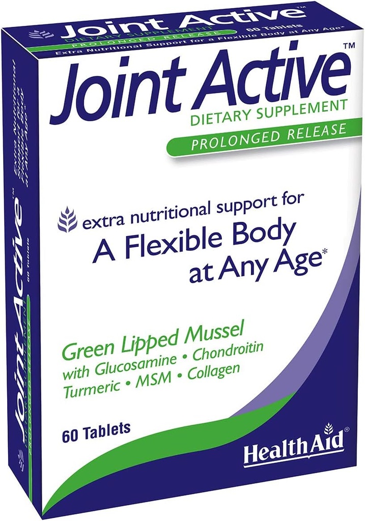 Healthaid Jonactive, 60 Ct, Prolongued Release, A Flexible Body at One age, Green Lipped Mussel, with Glucosamine, Chondroitin Tumeric, MSM, Collagen.