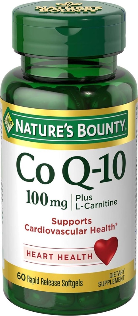Nature's Bounty CoQ10, Υποστηρίζει την υγεία της καρδιάς, 100mg Plus L-καρνιτίνη, 60 Softgels
