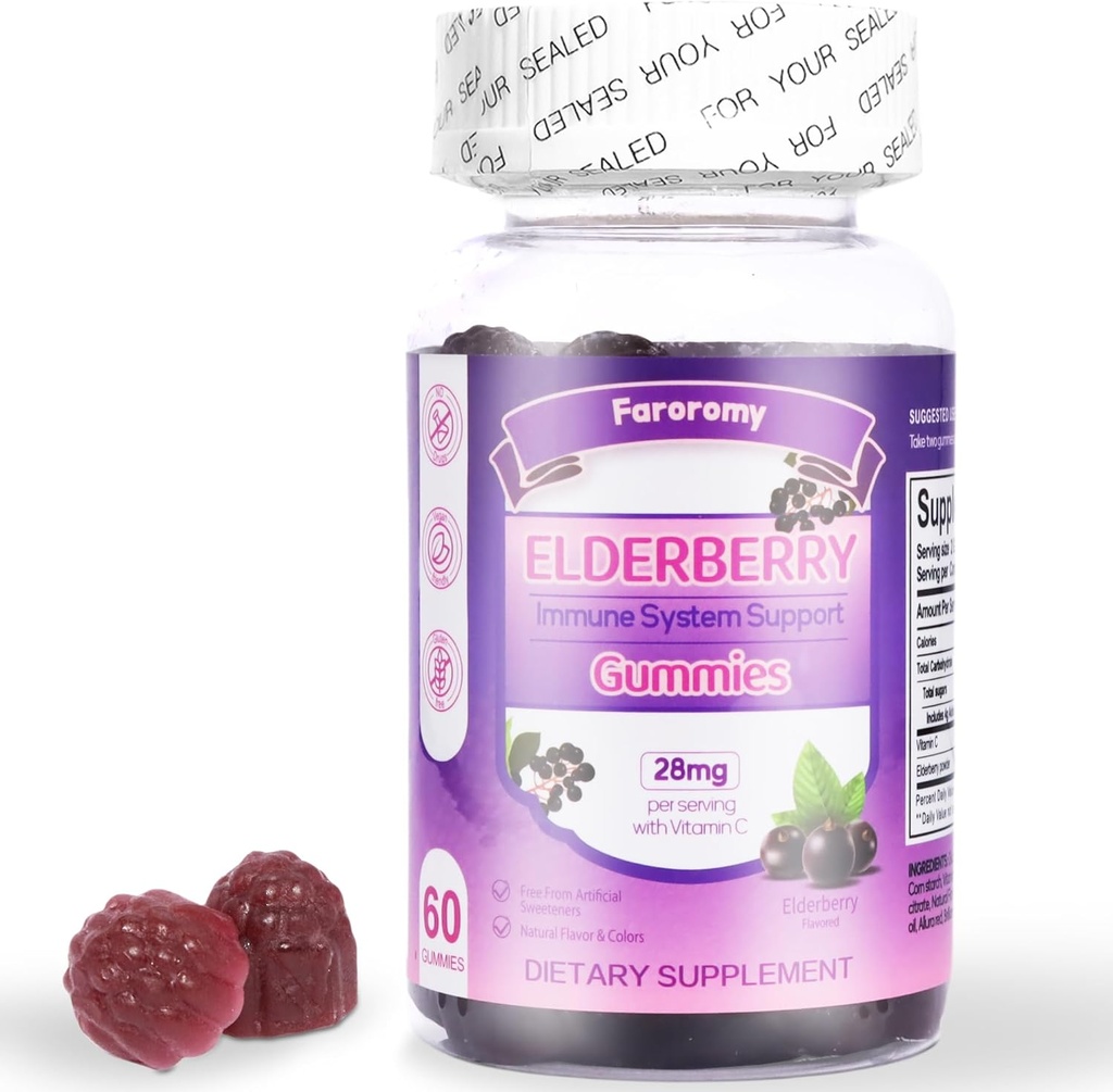 Yaşlı Gummies Sambucus C Immune Support Supplement for Women and Men,Elderberry Flavor Gummy,30 Day Supply - 60 Count