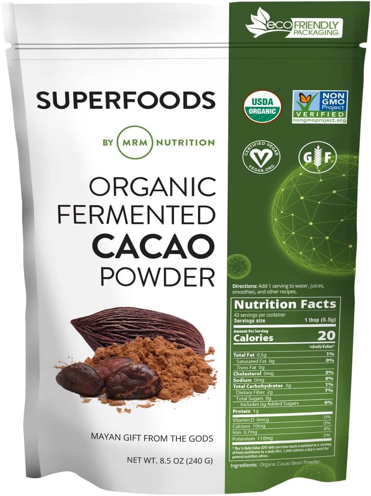 MRM Nutrition Organic Fermented Cacao Powder | Superfood | Antioxidant-rich | Gluten free + vegan | 43 servings