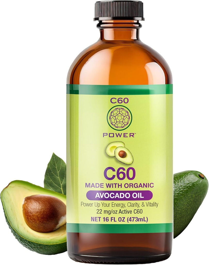 C60 Power - AVO 16-oz.- Organik Aokado yağı, 16 Fl Oz,% 99.99 Pure Sublimated Carbon 60, Fullerenes