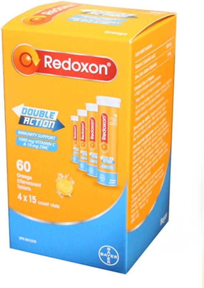 Redoxon Double Action Orange Effervescent Tabletleri, 1000 mg C & 10mg çinko, 4x15 vials