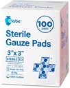 Globe 3' x 3' Advanced Sterile Gauze Pads, 100-Pack Bireysel olarak paketlendi - Yara Bakımı Giyinmek için 12Ply Cotton, Highly Absorbent Bandages for Home & Emergency Use - Travel & First Aid Kit Essential