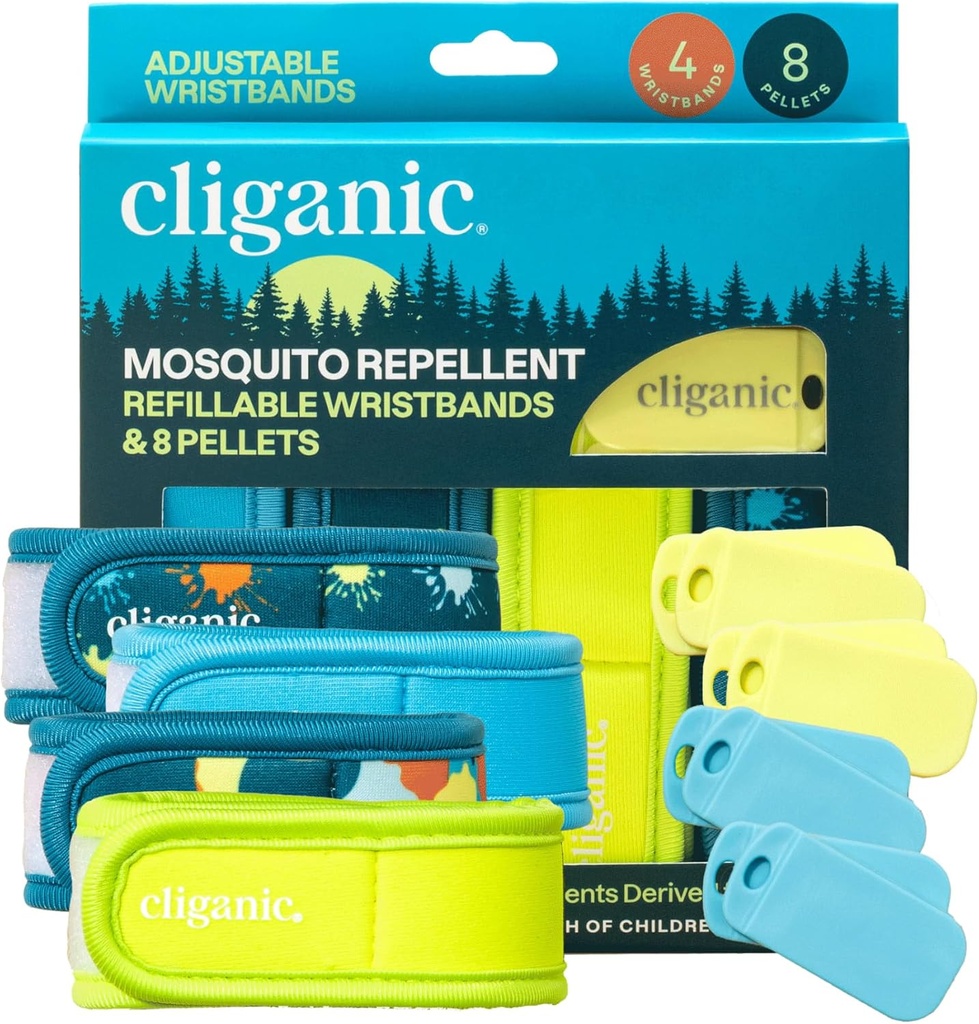 Cliganic Mosquito Repellent Pack (4 Bilebands + 8 ReVPNs) - Atıcı, Doğal DEET-Free, Essential Oil Infüzyon