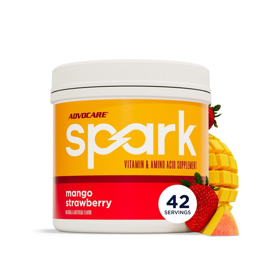 AdvoCare Spark - Energy Drink Mix - Βιταμίνη & Amino Acid συμπλήρωμα - Υποστηρίζει την ενέργεια & εστίαση - Φορητή ανοσοποιητική υποστήριξη - Χωρίς ζάχαρη - Mango Φράουλα (10,5 oz)