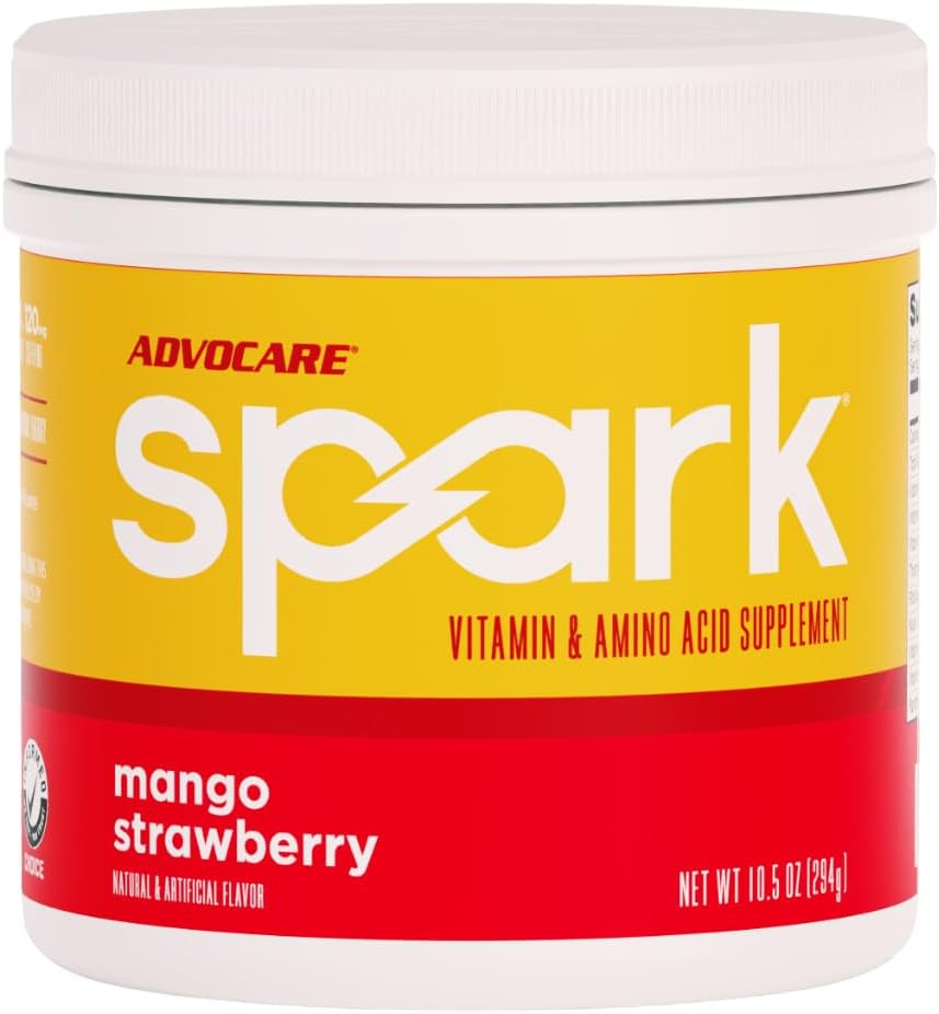 AdvoCare Spark - Energy Drink Mix - Βιταμίνη & Amino Acid συμπλήρωμα - Υποστηρίζει την ενέργεια & εστίαση - Φορητή ανοσοποιητική υποστήριξη - Χωρίς ζάχαρη - Mango Φράουλα (10,5 oz)