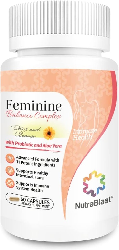 NutraBlast Feminine Balance Kompleksi (60 Capsules) | Vaginal Detox & Cleanse Probiyotikler | Sağlıklı Intestinal Flora & Immune Function | Advanced Formula 11 All Natural Materialss