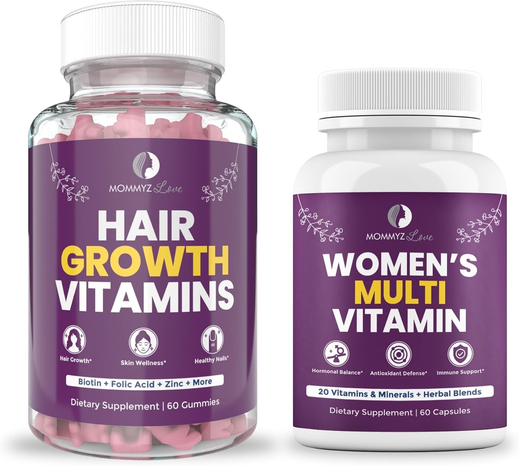 Mommiz Love Postpartum Hair Loss Βιταμίνη - Biotin Gummies για την ανάπτυξη των μαλλιών, Radiant Skin and Strong Nails Plus Γυναίκες Καθημερινά πολυβιταμίνες για την υγεία των γυναικών, την ενέργεια, την εστίαση και τη διάθεση