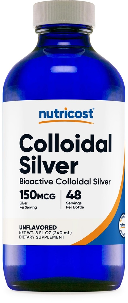 Nutricost Colloidal Silver 8oz - Cobalt Blue Glass Şişes, Bio-Active Colloidal Silver