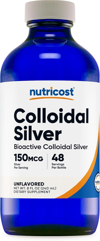Nutricost Colloidal Silver 8oz - Cobalt Blue Glass Şişes, Bio-Active Colloidal Silver