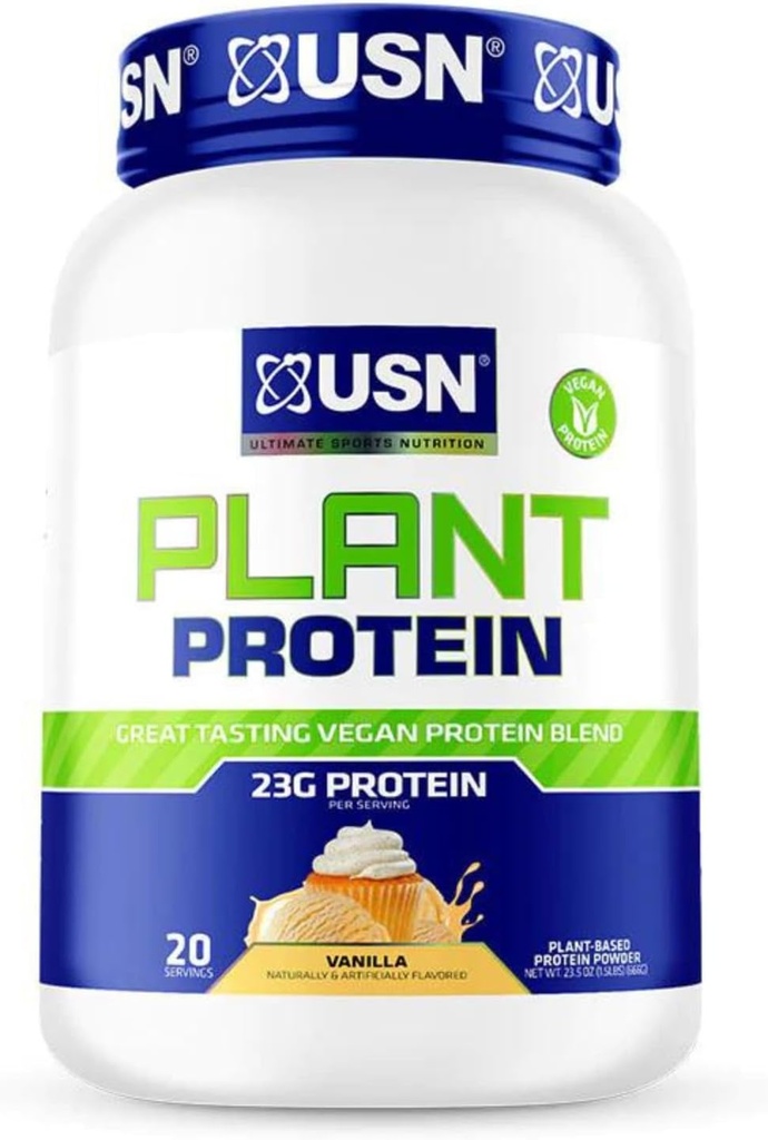 USN Beslenme Vegan Plant Protein Toz | Pea, Brown Rice, & Riley Tohum Proteini | 23g Protein, Sugar Free, Great Tasting | 1.5lbs (Vanilla)