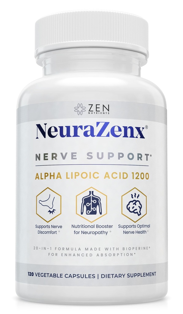 Zen Nutrients NeuraZenX Nerve Support & Peripheral Neuropati Support Supplement with 1200 mg Alfa Lipoic Acid (ALA), Benfotiamine, L-Carnitine ve Turmeric