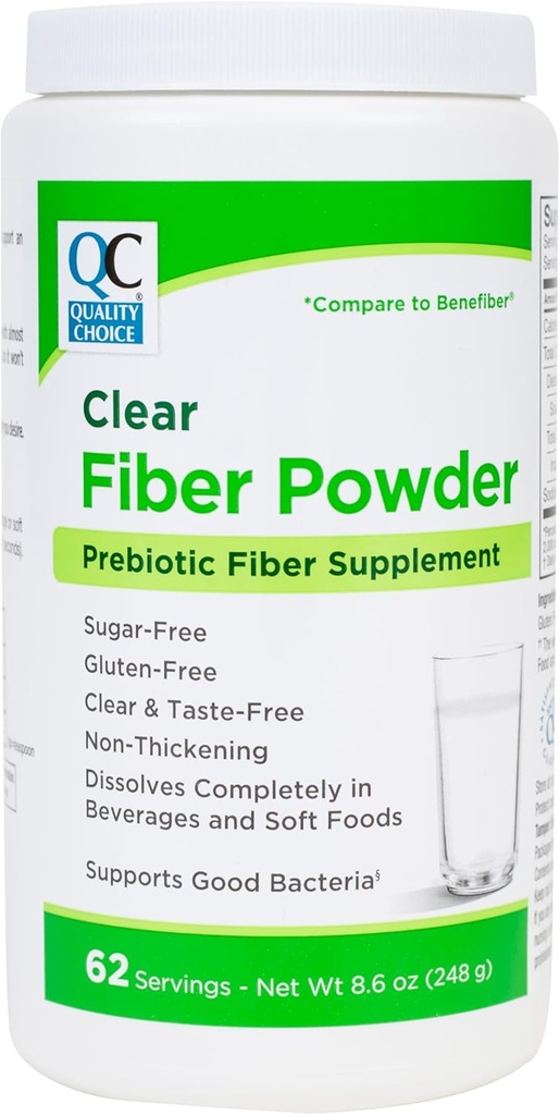 Quality Choice Clear Prebiotic Fiber Supplement Powder for Digestive Health - Άγευστη, Μη-Thickening Formula - 62 Μερίδες, 8,6 Ουγγιά (248g), Ιδανική για Ενήλικες & Παιδιά 6 & Up Καθημερινή Fiber Powder